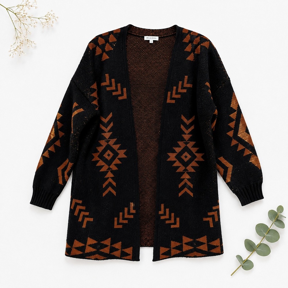Baltic Born Aztec Print Open Front Cardigan Boho Southwestern Size S